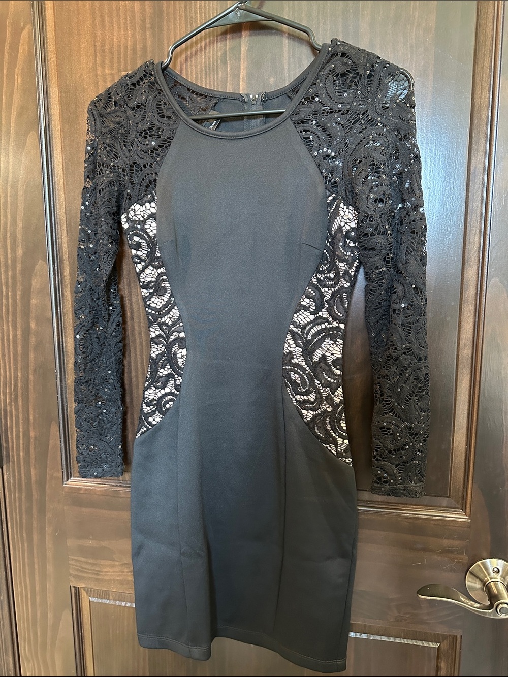 BCX 🔥 Brand Dress Black Lace Panel Long-Sleeve Bodycon Dress SIZE 0 🐈‍⬛